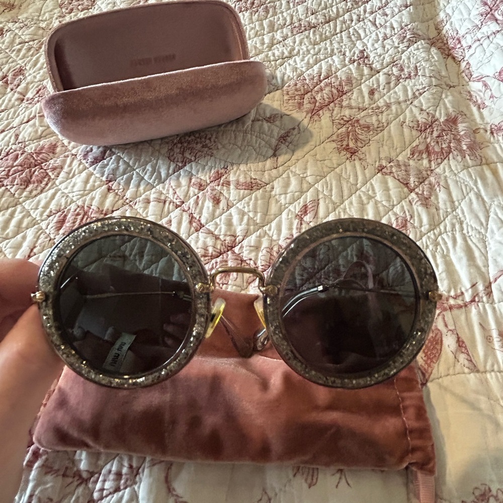 Miu Miu Glitter Round Sunglasses